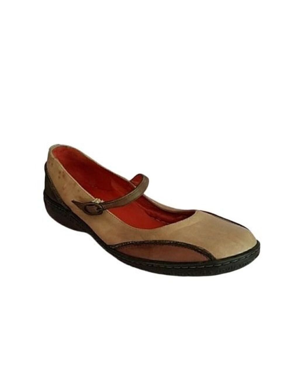 HISPANITAS Brown Tan Leather Mary Jane Comfort Shoes Size 38 / 7.5 Made in Spain